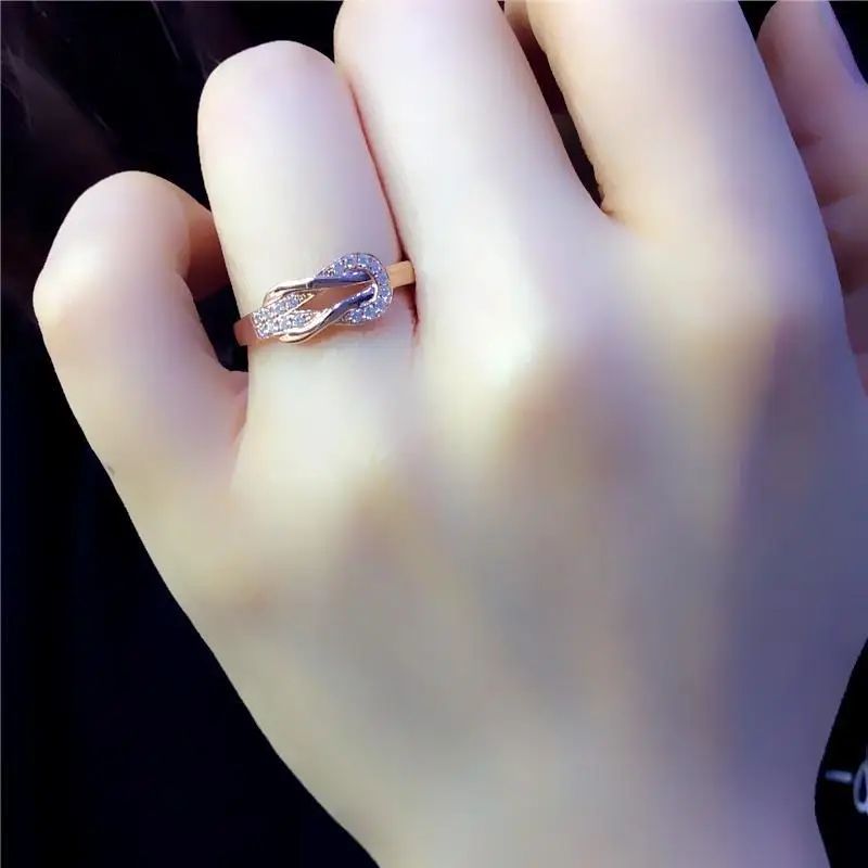 Unique Design 585 Purple Gold Plated 14K Rose Gold Inlaid Gemstone Rings For Women Romantic Simple Charm Wedding Jewelry Gift