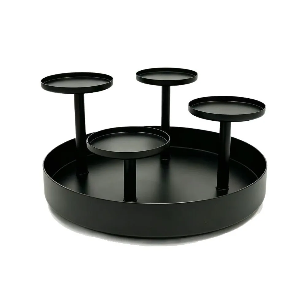 Rustic 4-Head Candle Holder Matte Black with Drip Tray Metal Candelabra Pillar Candlestick for Party Table Centerpiece Decor