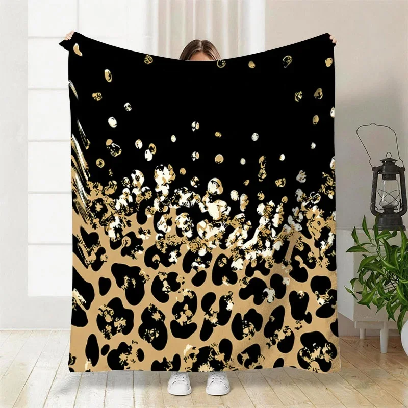 Luxury Leopard Print Throw Blanket for Sofa Couch Home Decor Plush Cozy Black Gold Pattern Fuzzy Throw Winter Accessories Gift