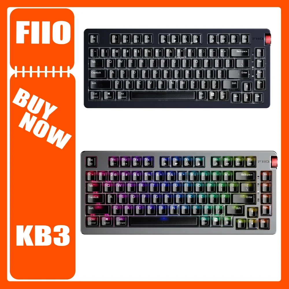 FiiO KB3 Wireless Mechanical Keyboard Aluminium Alloy Three Mode Hot Swap Keyboard with Earphone Jack HIFI Music Keyboards