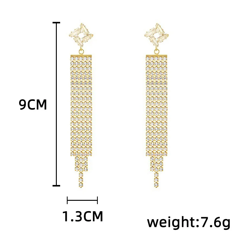 925 silver needle super flash full diamond earrings light luxury high-end stud earrings new long fringed earrings  stud earrings