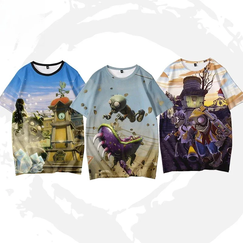 

MINISO Plants Vs Zombies Men‘s Summer Clothes Trendy Brand Round Neck Quick-drying T-shirt Short-sleeved Motorcycle Kids Tee Top