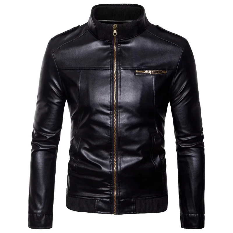 Nova jaqueta de couro masculina jaqueta de motocicleta, gola alta moderna, jaqueta de couro masculina elegante e emagrecedora