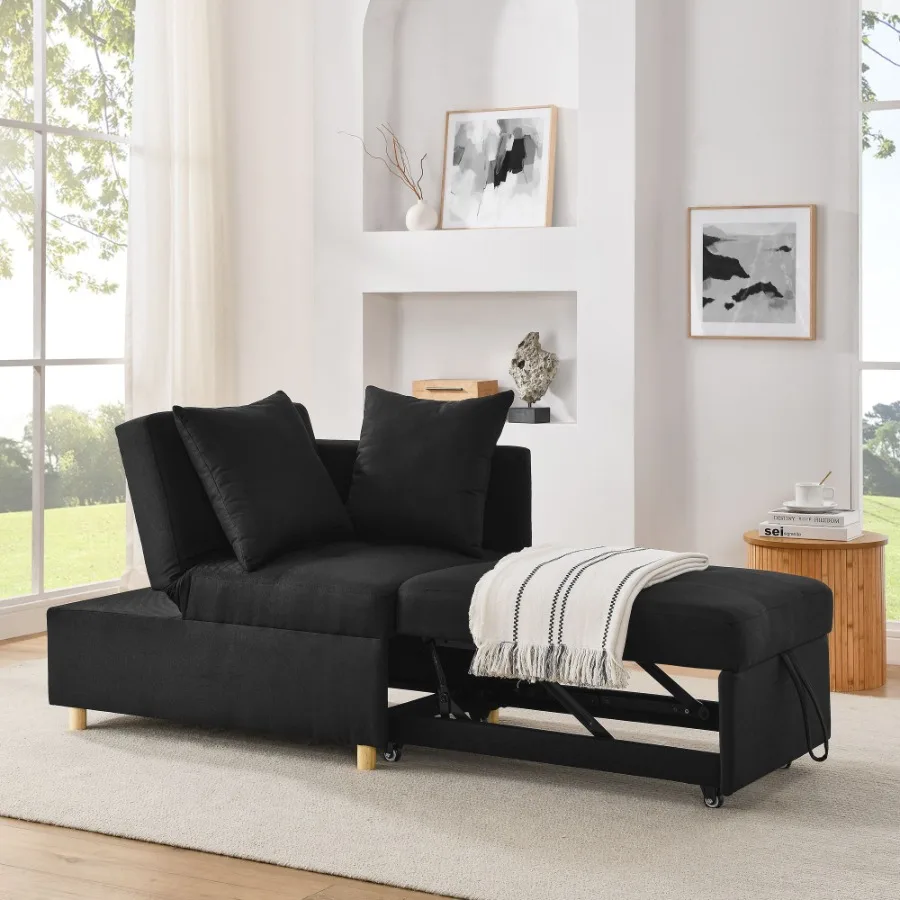 

Трансформируемый диван-кровать, кресло с регулируемой спинкой и выдвижным диваном-кроватью на колесах, современная льняная ткань для гостиной Ro