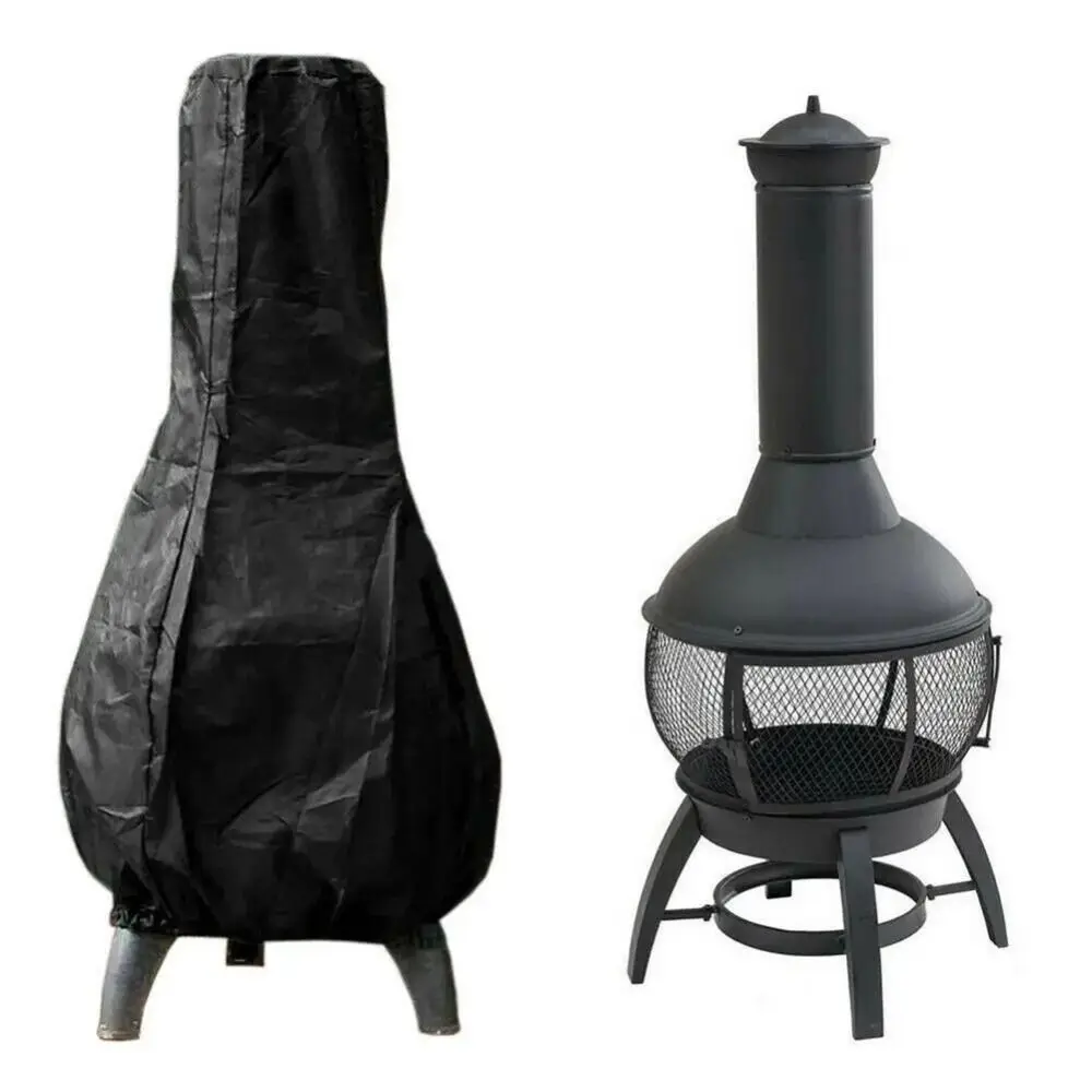 Dust-proof Outdoor Chiminea Cover Waterproof Black Fireplace Cover Protective Sleeve Oxford Cloth Heating Stove Tent Camp
