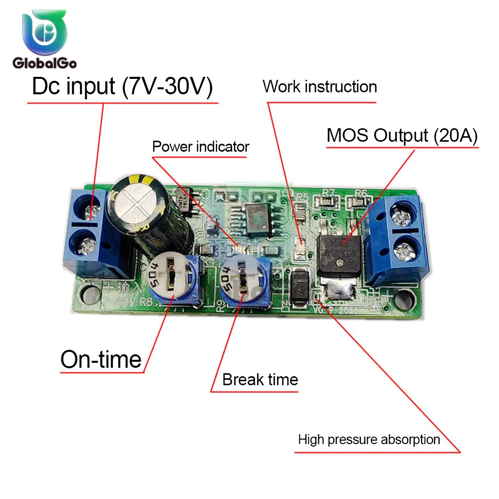 العاصمة 7v-30v قابل للتعديل المزدوج دورة الوقت تتابع تأخير التبديل على / قبالة التبديل موس الناتج تتابع وحدة امدادات الطاقة