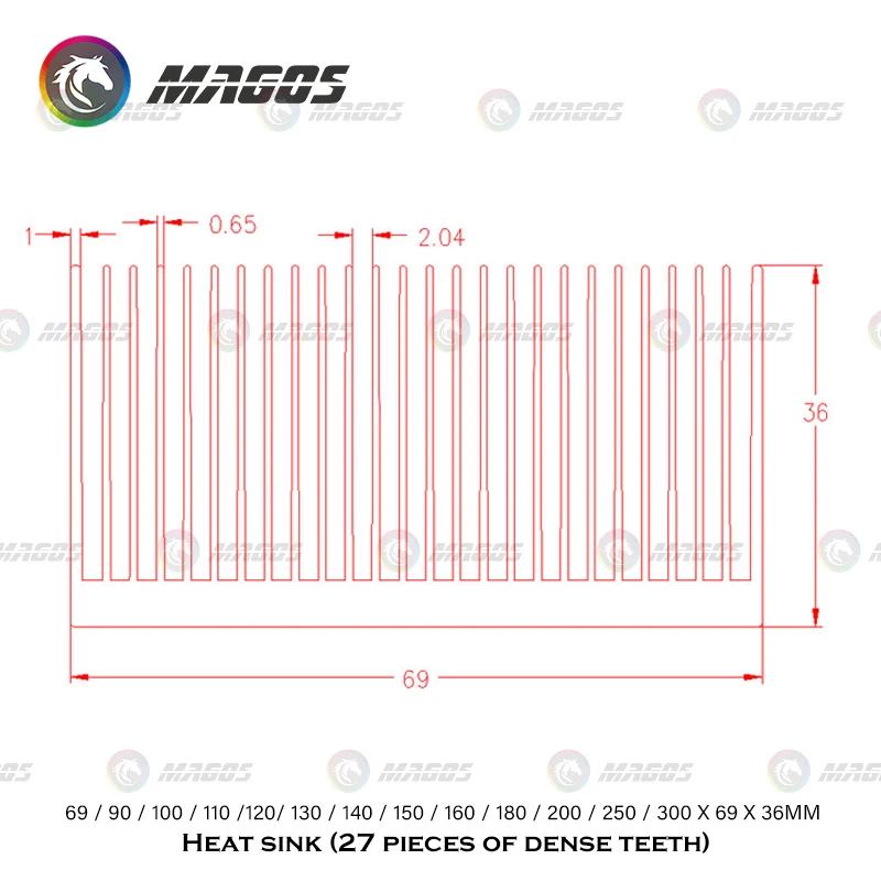 Grzejnik aluminiowy elektroniczny Radiator z gęstymi zębami wytłaczany Radiator komputerowy układ chłodzenia wody 100/120/150/200/300x69x36mm