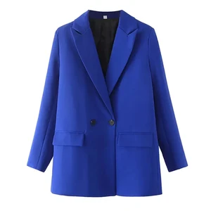 TRAF-المرأة مزدوجة الصدر بليزر طوق مسننة طويلة الأكمام أنيقة مكتب سيدة معطف خمر معاطف نسائية أنيقة قمم موضة أعلى 6 سترات أزياء كلاسيكية مبيعا - No2