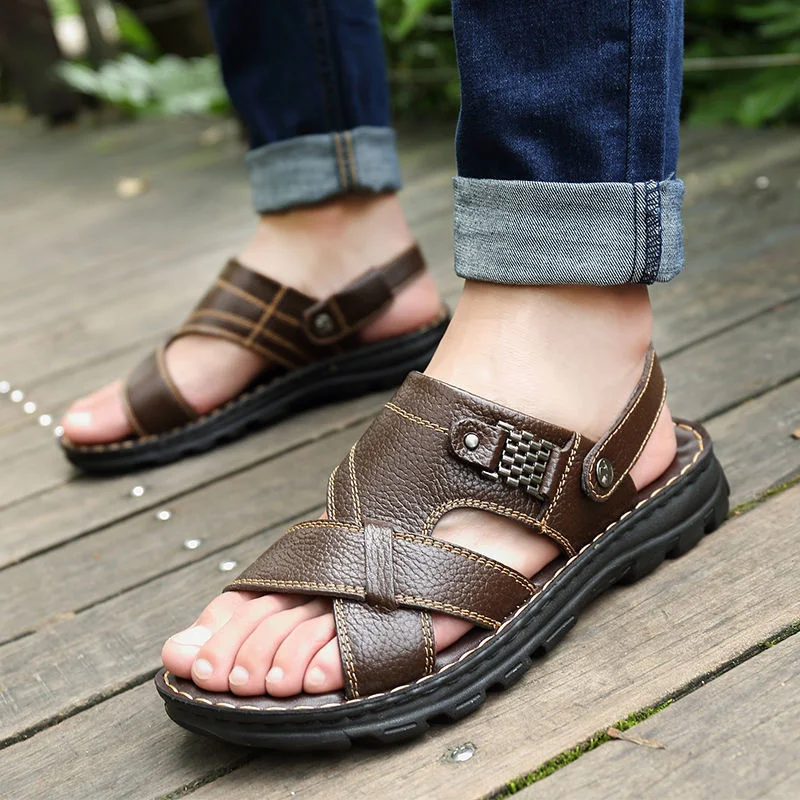 2024 New hot sale Men\'s Sandals Non-slip Genuine Leather Sandals Soft Slippers  Flat For Mens Casual Shoes Sandalias MSA501