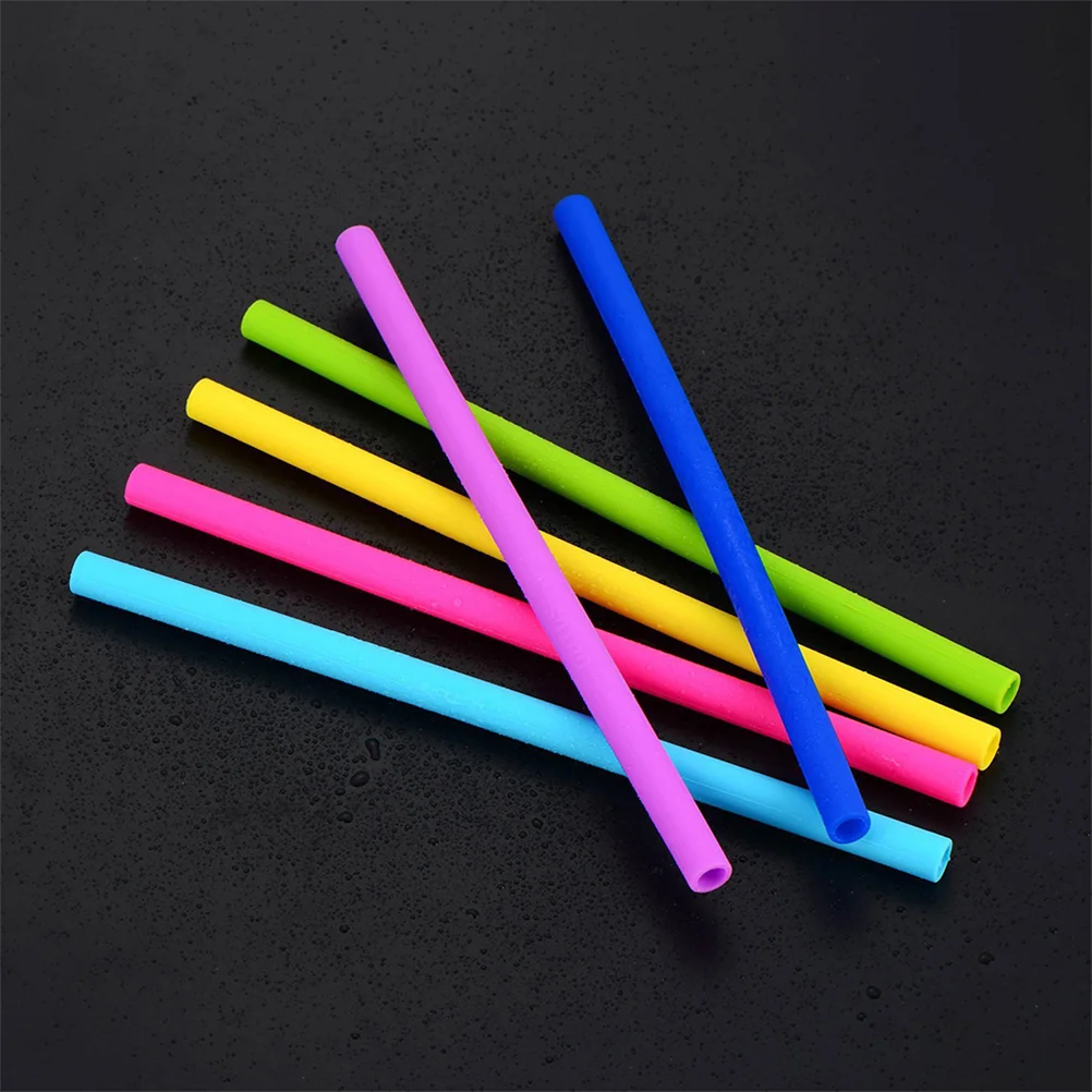 

6Pcs Silicone Drinking Straws for Coffee Juice with Cleaning Brush (Straight) silicone straw straight straws