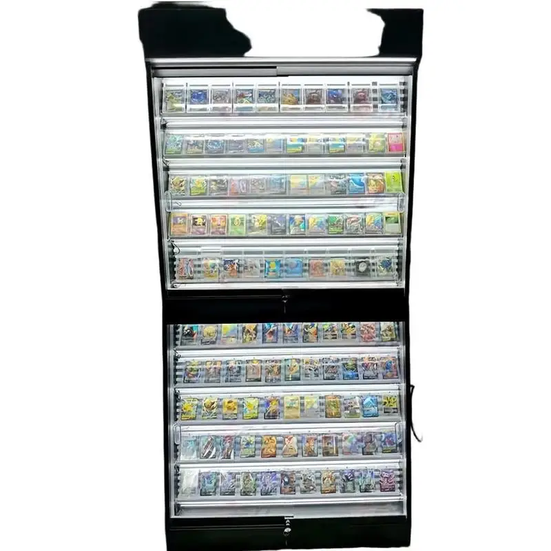 custom.Maxsen Black Lockable Glass Trading Card Display Cabinet LED Lighting Countertop/Freestanding TCG Sports Card Game