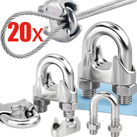 1/20pcs Wire Rope Clamp Stainless Steel Cable Clamps Wire Rope Thimble U Bolt Saddle Sling Fixing Clips Fastener Hardware Tools