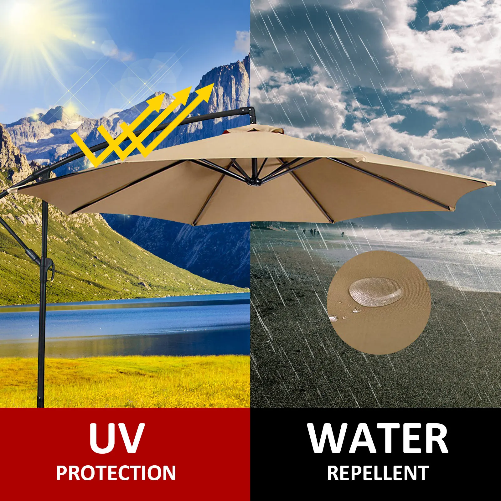 2/2.7/3m Parasol Replaceable Cloth without Stand Outdoor Garden Patio Banana Umbrella Cover Waterproof Sunshade Canopy