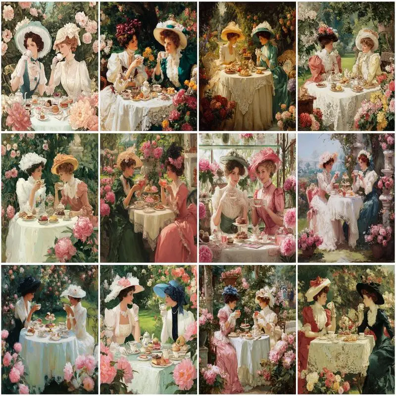 

PhotoCustom Diy Painting By Numbers Handpainted Afternoon Tea Landscape Building Diy Gift Paint With Numbers For Home Decors