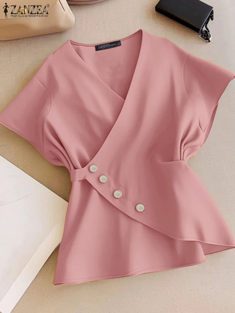 

Stylish Summer Blouses ZANZEA Women Solid Work Shirts Elegant V Neck Sleeveless Tanks Fashion Lace -Up Holiday Tops Tunic Femme