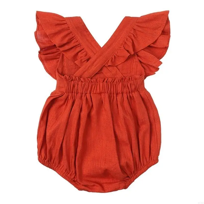 97BE Summer Baby Girls Rompers Romper Cotton Linen Fabric Sleeveless Strap