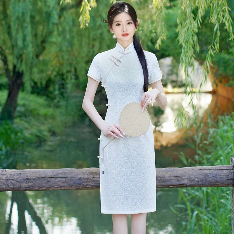 chinese dress knee length Elegant Knee Length Qipao Cheongsam Chinese Dress