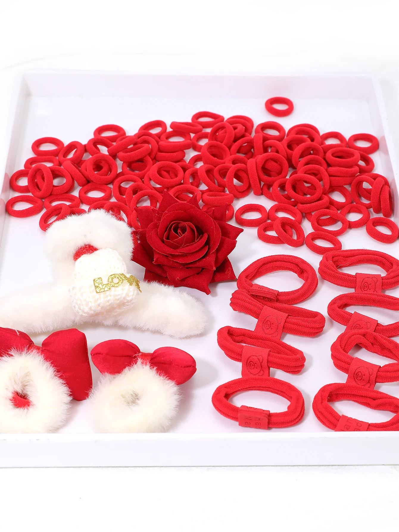 Satu Set Cincin Rambut Jempol, Cincin Rambut Busur, Jepit Rambut Natal, Cocok untuk Gadis Kecil