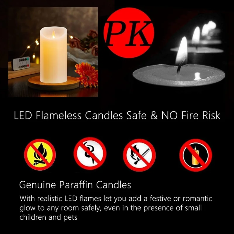 Velas LED, velas parpadeantes sin llama, vela recargable, velas de cera real con control remoto, 12,5 cm A