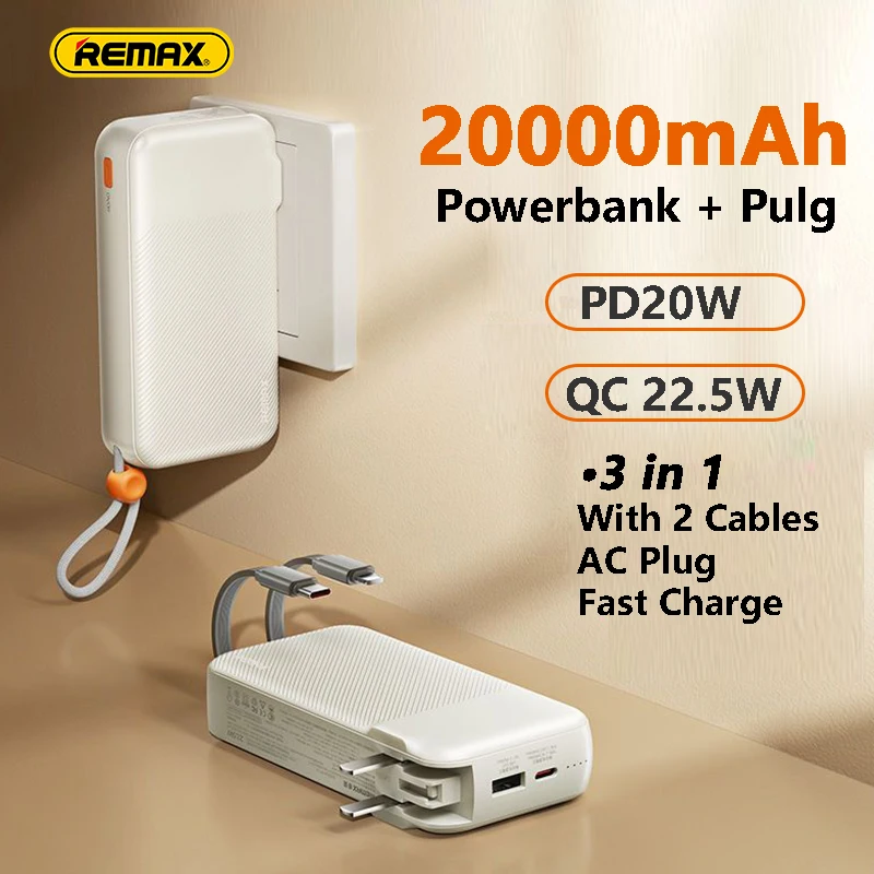 Remax Powerbank 200000mah Super Fast Charging FCP SCP Portable External Charger Battery QC22.5W  With Plug Cable