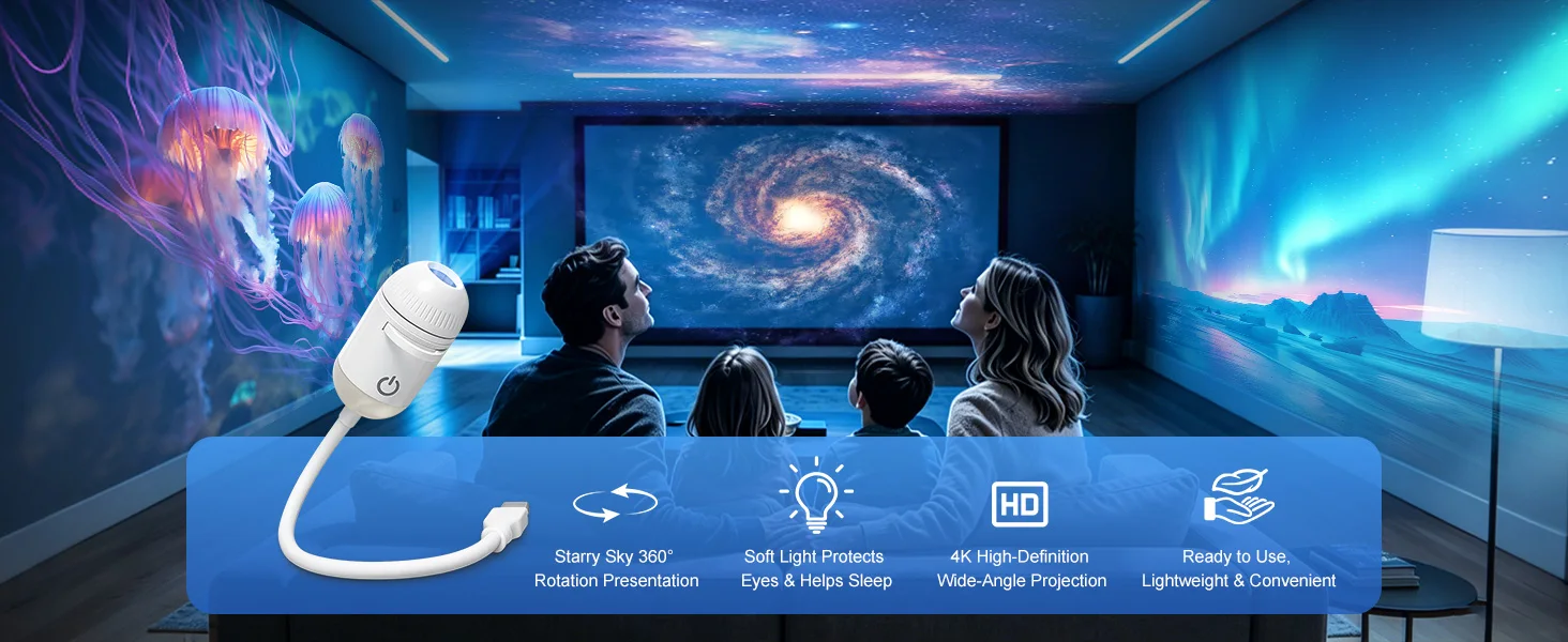 2 in 1 USB Galaxy Projector Light Adjustable Focus Car Interior Ambient Lamp Home Room Starry Star Kids Projection Night Light