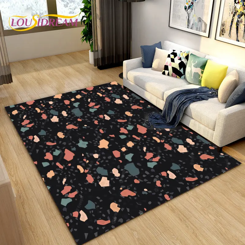 3D Crushed Stone Path Colour Gravel Area Rug Large,Carpet Rug for Living Room Bedroom Sofa Doormat Decoration,Non-slip Floor Mat