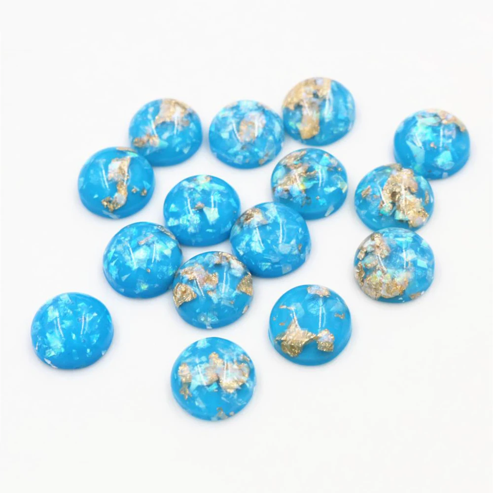 New Fashion 40pcs 8mm 10mm 12mm Sky Blue Colors Built-in metal foil Flat back Resin Cabochons Cameo