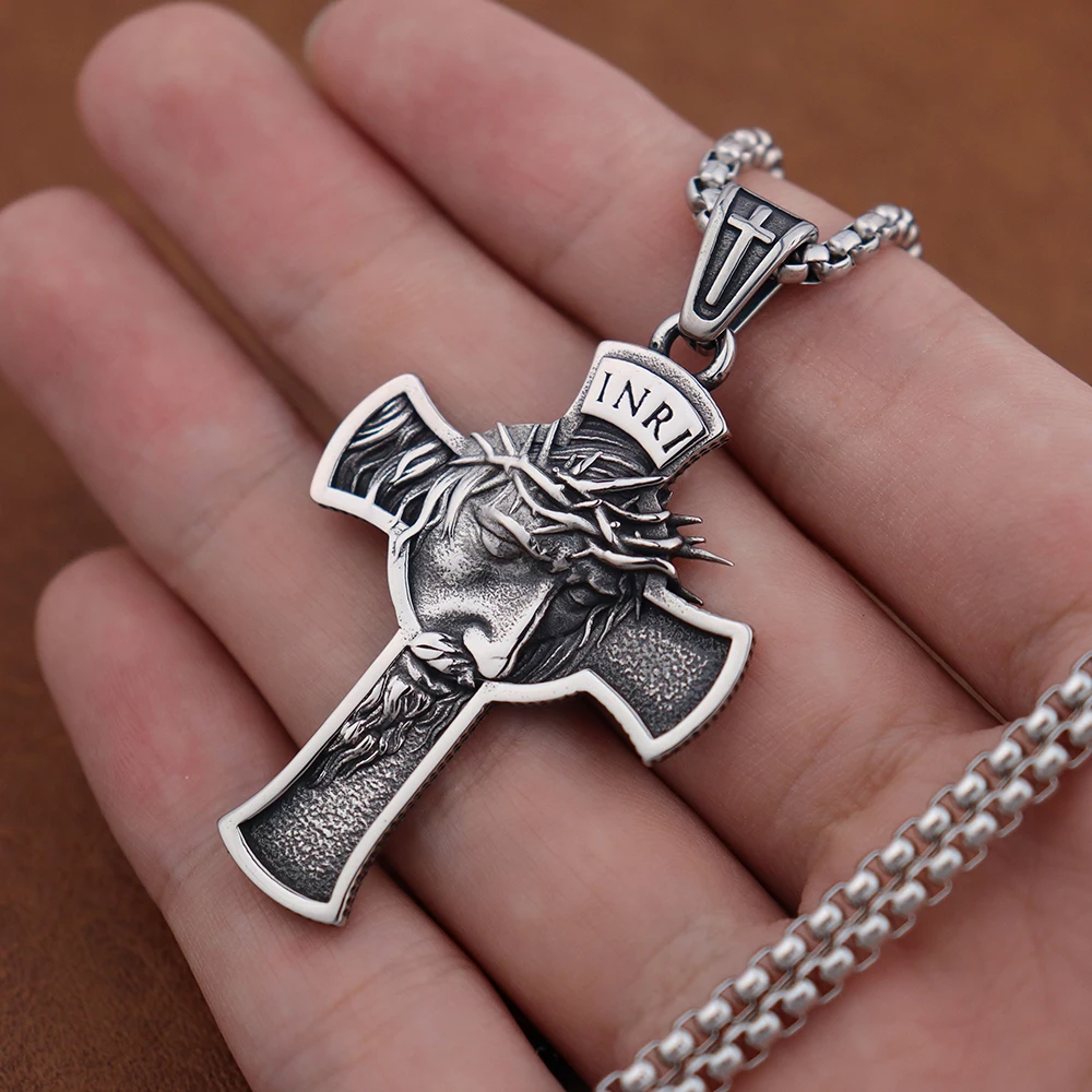 Fashion Simple INRI Jesus Cross Religon Pendant Stainless Steel Christianity Men Women Prayer Amulet Necklace Jewelry Wholesale