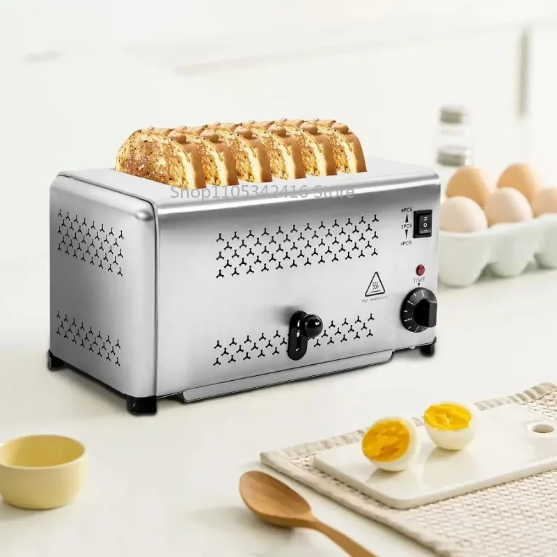 1650W Stainless Steel 6-Slice Bread Toaster with Timer Removable Crumb Tray Household Kitchen Cooking Appliance