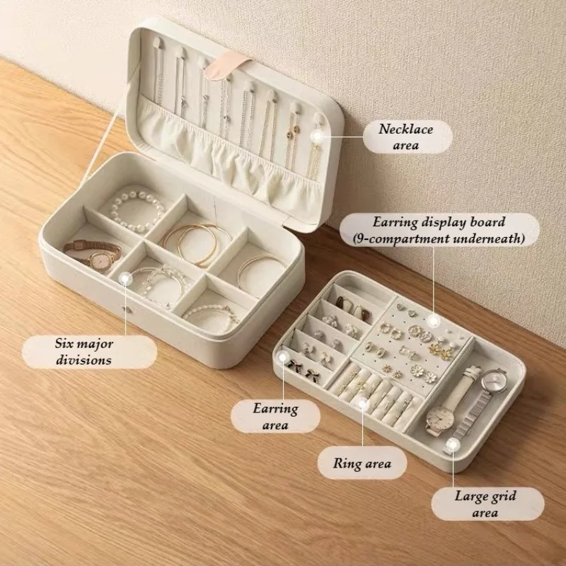 Leather Jewelry Storage Box Large Capacity Necklace Organizer Boxes Multifunctional Earring Packaging Cases Portable Watch Box