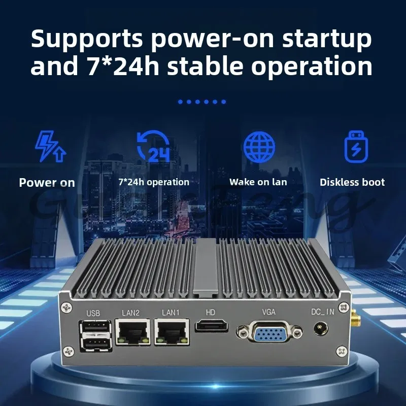 Fanless Mini Industrial PC Quad Core N100/J1900/J6412 Dual LAN RS485 Embedded Computer