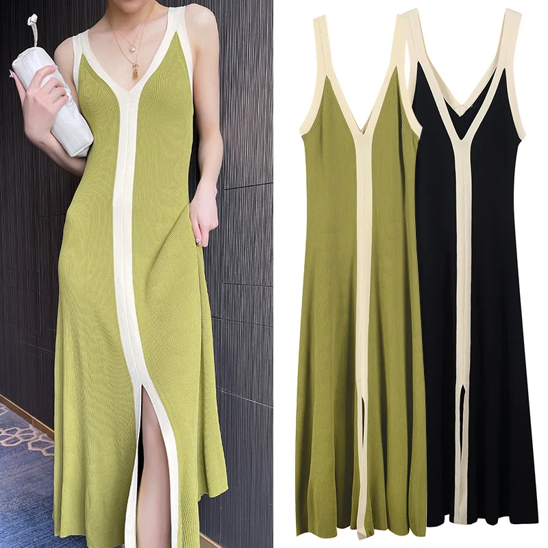 

Summer 2025 Women's V-ne Midi Dr Bla White Color Blo Vest Strapl Slimming A-line Skirt No Brand Registered Trademark