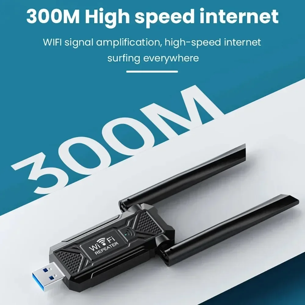 300Mbps USB Wireless WIFI Repeater 2 Antena 2.4G WiFi Range Extender Wi-Fi Signal Amplifier 802.11N Network Card Adapter for PC