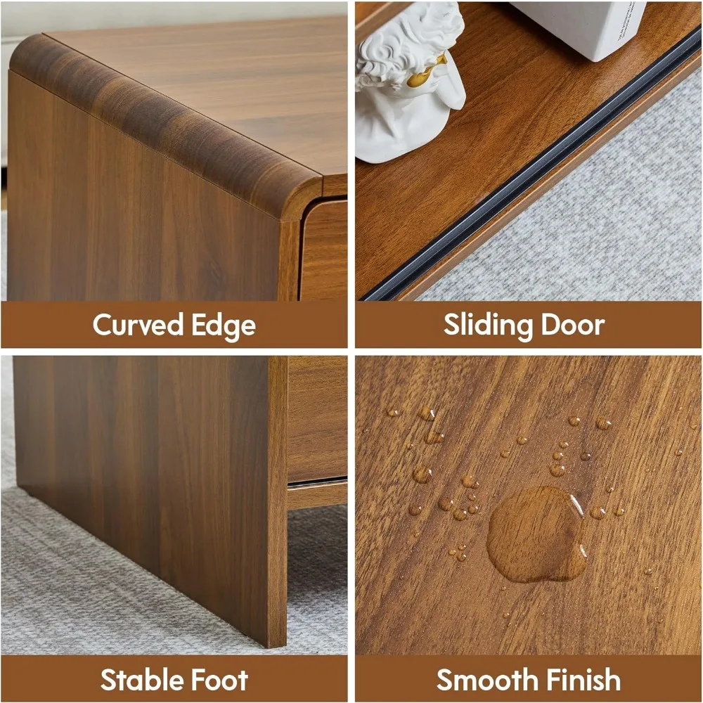 طاولة قهوة حديثة للتخزين في منتصف القرن مع باب منزلق، تصميم خشبي منحني، قطعة مركزية على طراز المزرعة #5