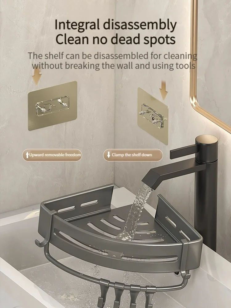 No-Drill Bathroom Shelf Shelves Shampoo Makeup Storage Holder Kitchen Organizer Wall Mounted Bathroom Accessories image 6