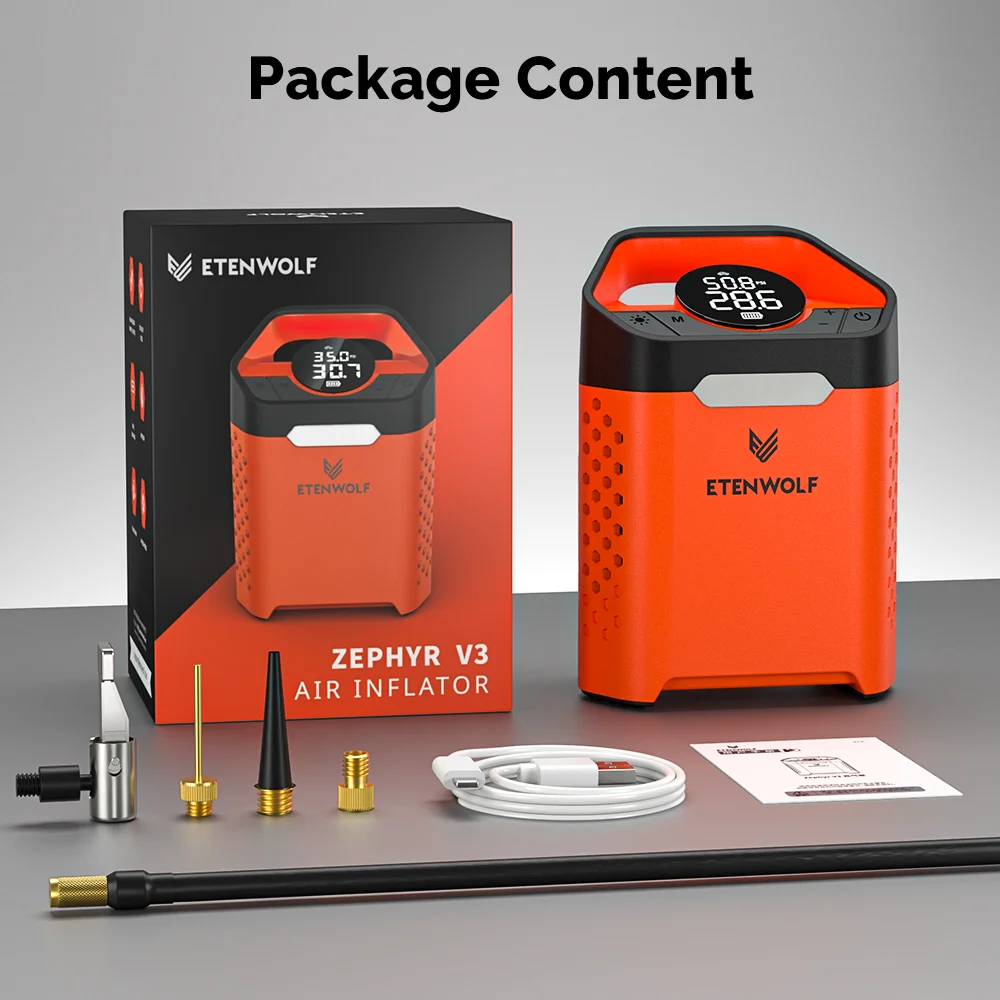 ETENWOLF ZEPHYR V3 Air Compressor 160 PSI Car Tire Inflator 7800mAh Pump For Cars Motorcycles Bicycles Fast Inflation