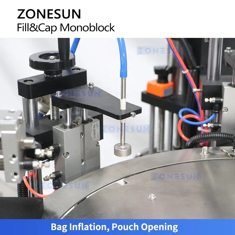 ZONESUN-máquina de llenado de bolsas con boquilla automática, llenador de bolsas de líquido, embalaje de sellado, alimentador de cuencos vibratorios, Doypack ZS-AFC12D