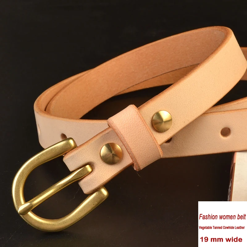 1.9 Cm Vegetable Tanned Cowhide Leather Women Belt