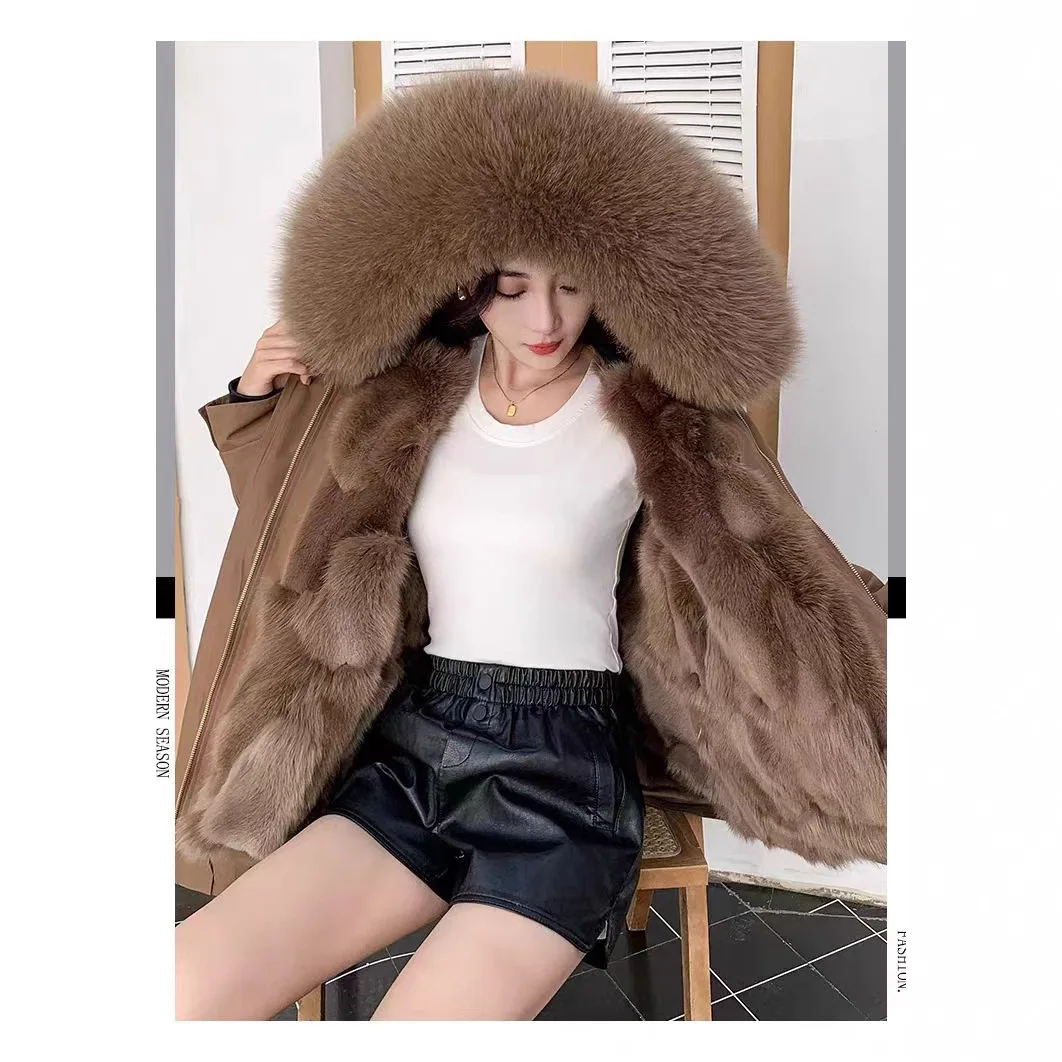 سترة نسائية شتوية من فراء الثعلب، معطف داخلي من الفرو الحقيقي والعشب قابل للفصل، موديل شاب سترة فضفاضة طراز 2025 جديد #3