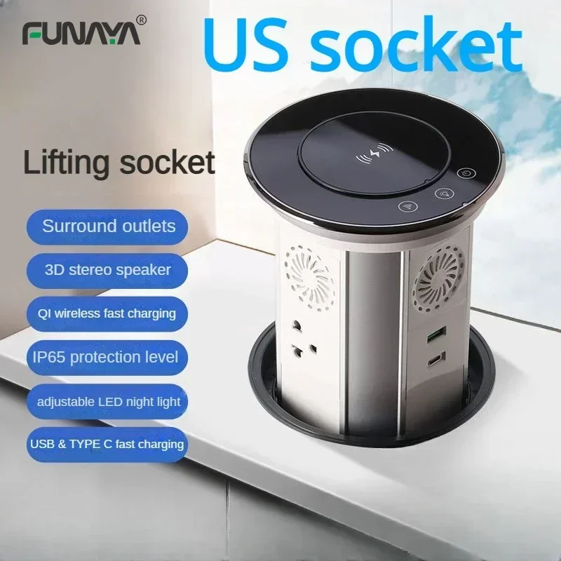 US Pop Up Lifting Socket 3 6 Outlets with USB 16A 1600W AC110~250V Wifi Smart PD Wireless Charge APP Control Table Power Socket