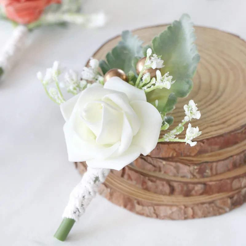 Boutonniere per lo sposo corpetto matrimonio rosa artificiale uomini spilla fiori abiti decorazione Prom accessori per il matrimonio