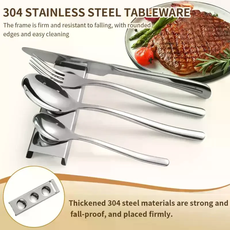 Simple 304 Stainless Steel Spoon Rest Dual-use Rust-proof Spoon Rack Non-slip Chopstick Rest Dining Table