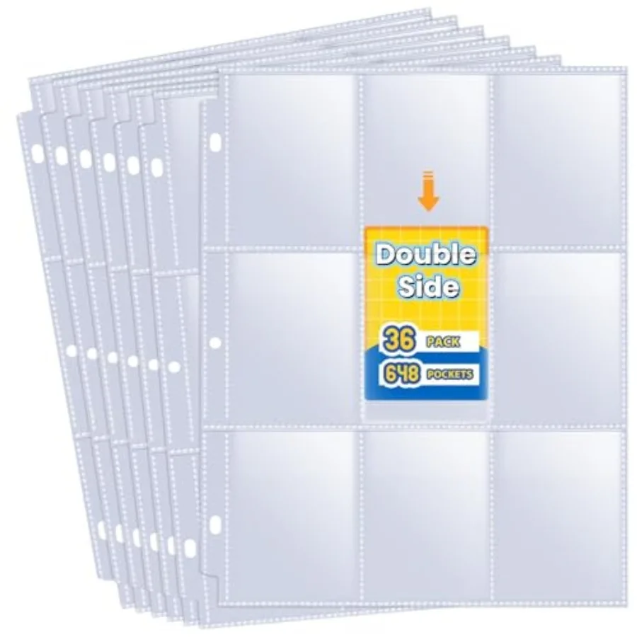 

648 Pockets Double Side Trading Card Sleeves, 9 Pocket Card Sleeves Binder Sheets for 3 Ring Binder, Long-Lasting Trading Cards