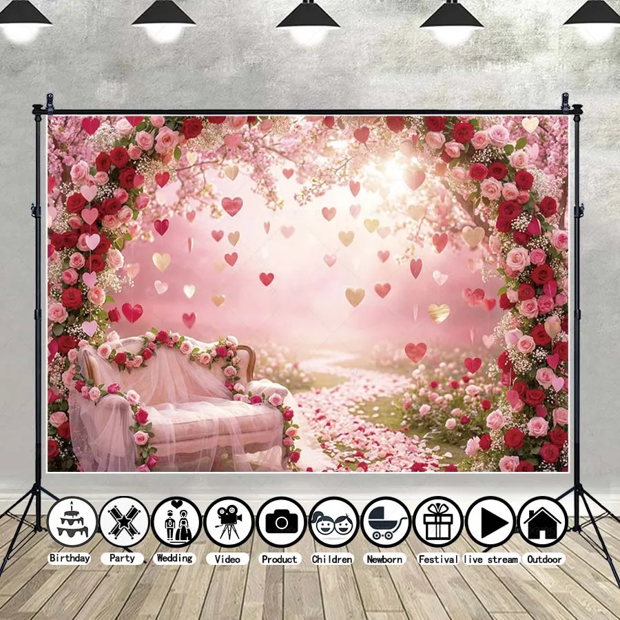 

MOON.QG Valentine's Day Heart Decoration Backdrop Sequin Heart Wooden Floor Light Photo Background Poster Photography Wedding