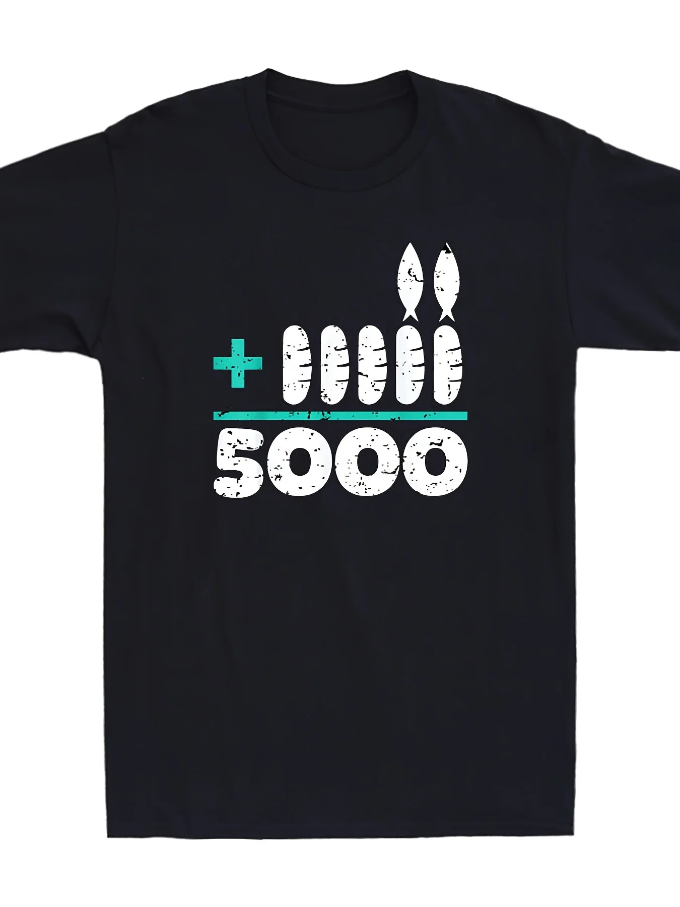 يسوع 2 أسماك 5 خبز 5000 مختارة ضد الحالي مضحك ميمي تي شيرت رجالي ناعم ومريح رقبة مستديرة 200 جرام