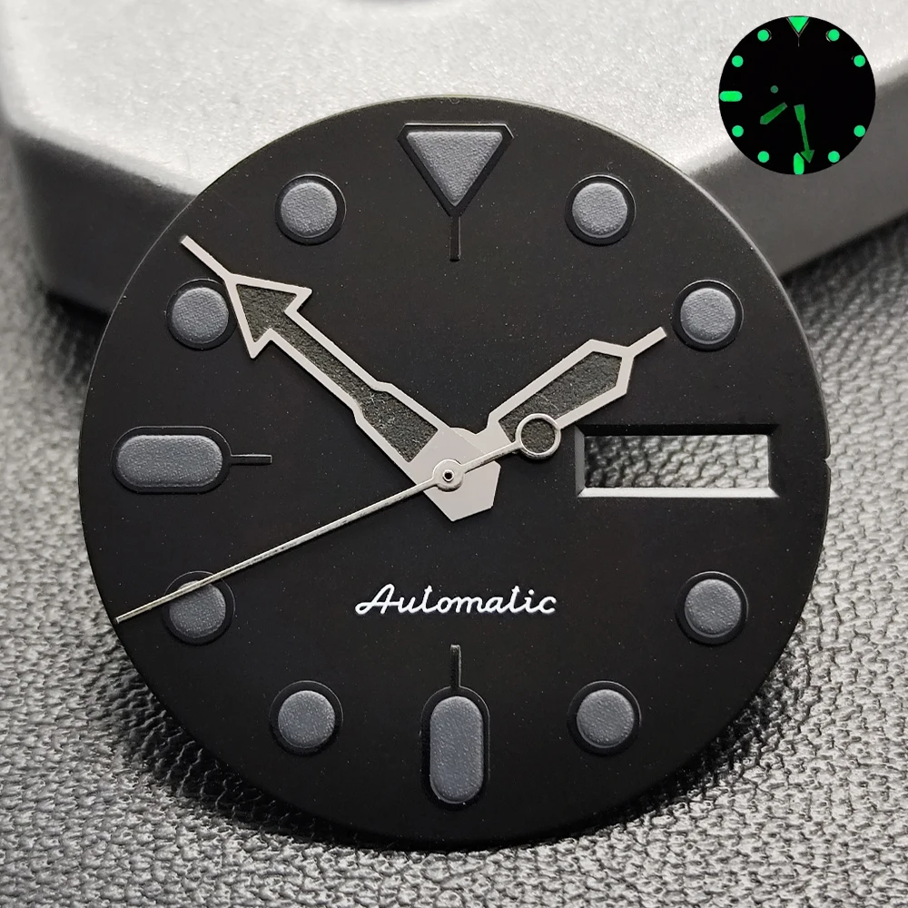 28.5mm Black Dial Green Luminous Single Double Date Dial and Hands Set Fit NH35 NH36 Automatic Movement Watch Mod Replacement Pa image 2