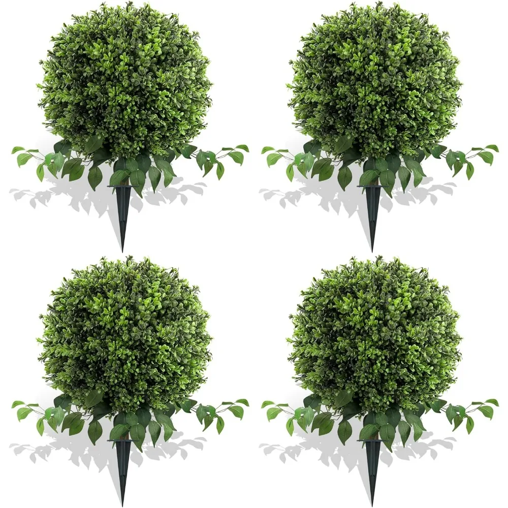 

28 Artificial Boxwood Ball Shrubs, UV Resistant Artificial Boxwood Ball Shaped Porch Shrubs