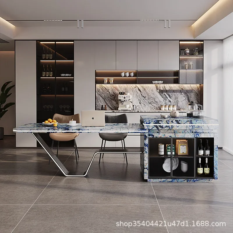 Dragon Head Raising Day Island Table Integrated Electric Retractable Tea Bar Open Kitchen Light Luxury Full Slate Household