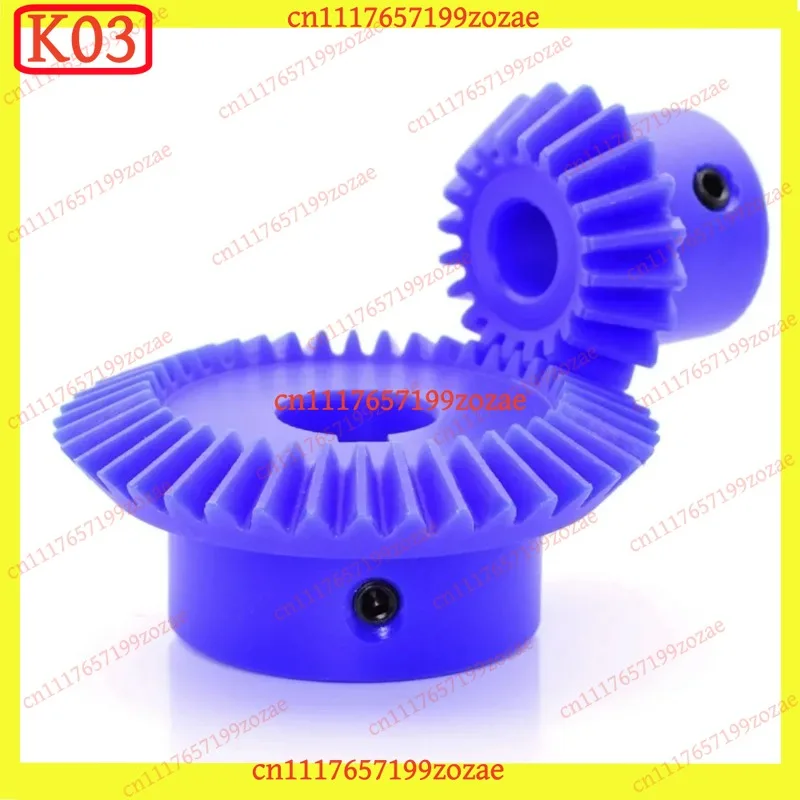 LK 1:2 Nylon Bevel Gear 2M Module 20/40 Teeth 90 Degree Blue Keyway Hole Plastic Bevel Transmission Gear Parts