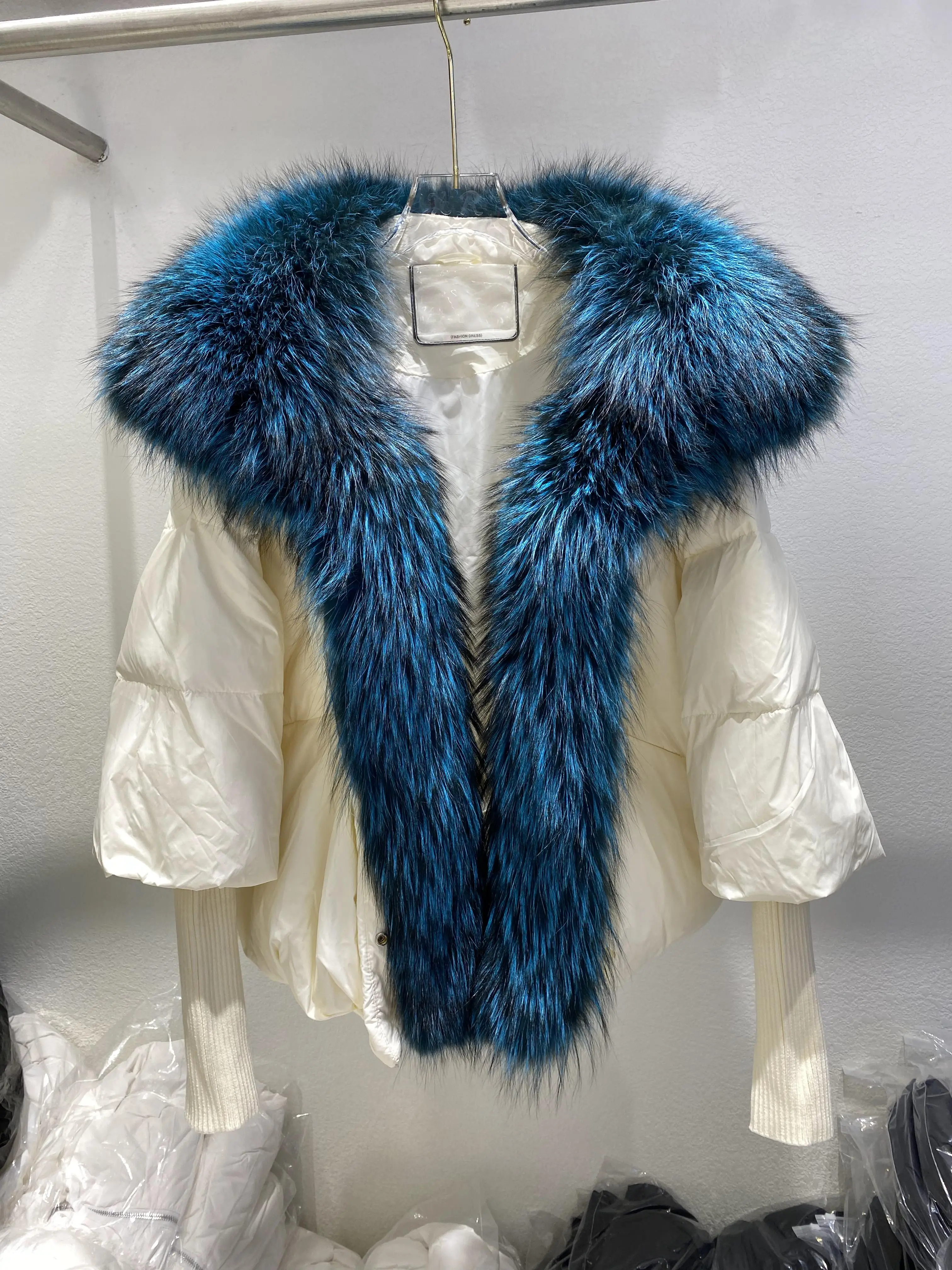 Janveny Large Real Silver Fox Fur Collar 2026 White Duck Down Jacket Women Winter Luxury Puffer Coat Oversize Feather Outwear